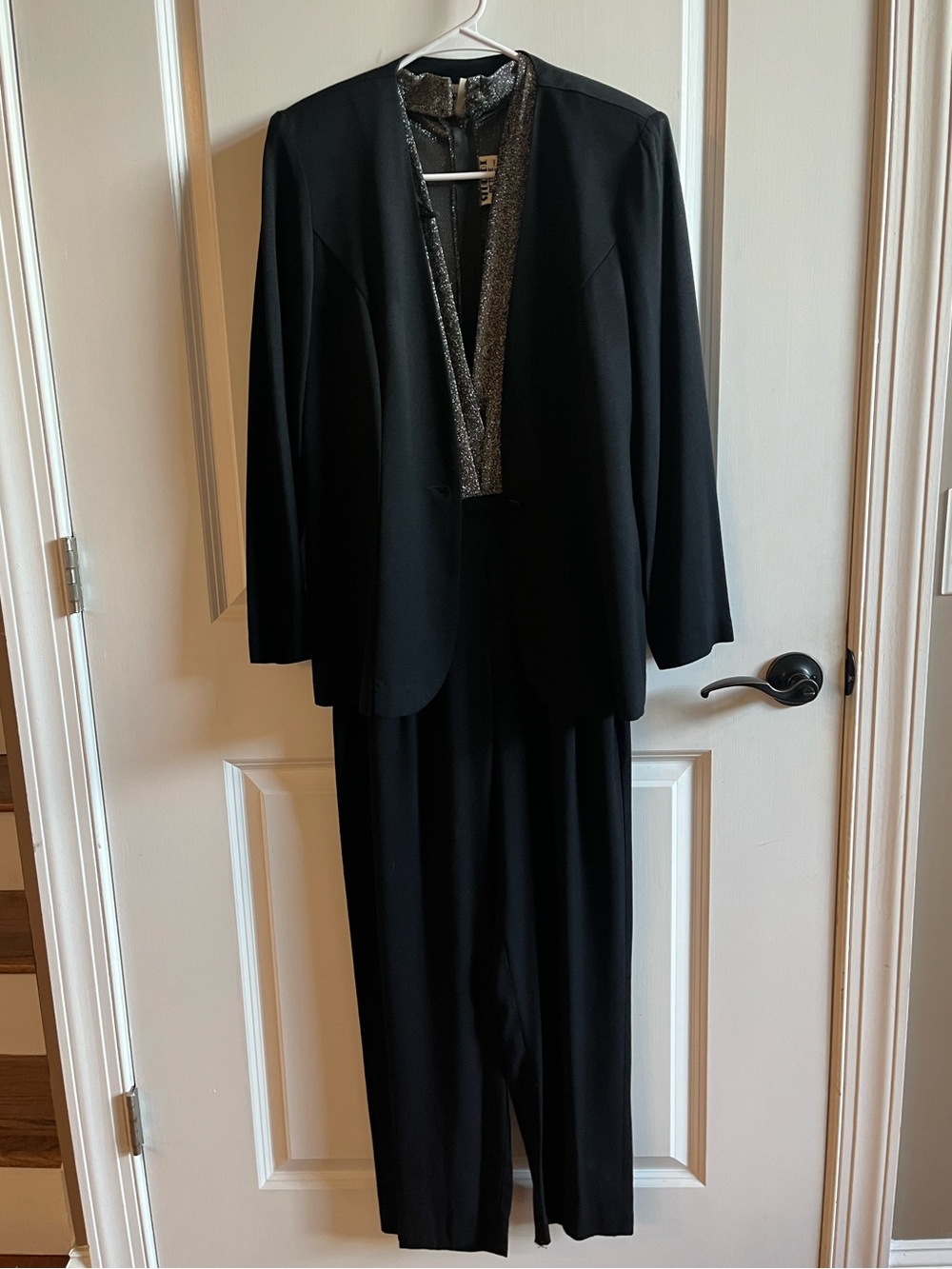 Vintage Black Women’s Jumpsuit and Jacket with Metallic Trim, Size 10P